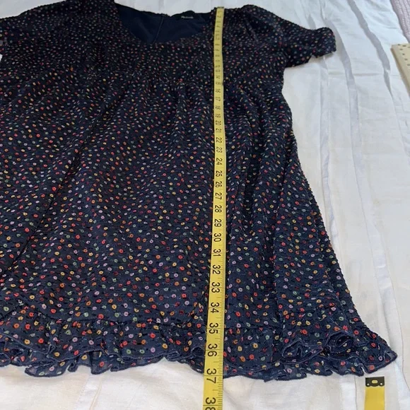 Madewell Flutter-Sleeve Ruffle-Hem Dress in Sugar Dot Navy Blue Size 14 - Picture 9 of 12